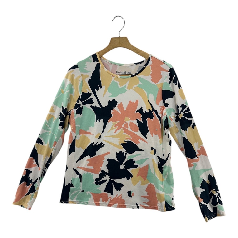 Hang Ten Womens Long Sleeve Shirt Floral Print UV Protection L